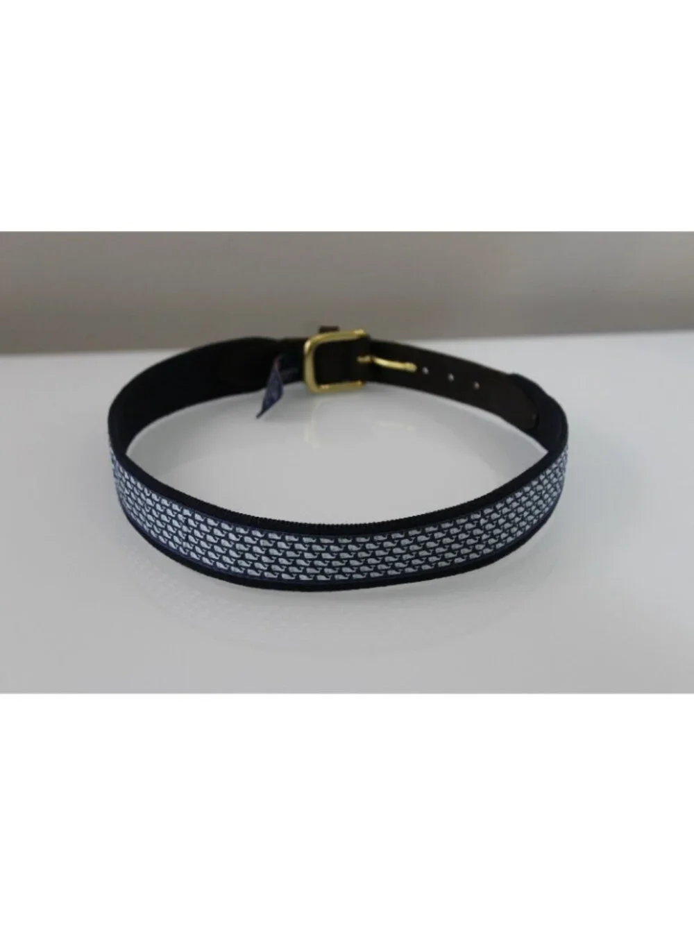 Vineyard Vines Blue Micro Whale Print Canvas Belt Youth 28 Leather Brass Buckle